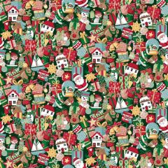Christmas Wishes: Stocking Fillers Green 033/G | Makower UK | Quilting Cotton