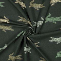 Cotton Jersey: Green Crocodiles | Dressmaking Fabric: Bolt End