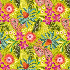 Bahia Flora on Plantain Green A807.2 | Lewis and Irene | Quilting Cotton
