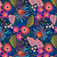 Bahia Flora on Dark Blue A807.3 | Lewis and Irene | Quilting Cotton