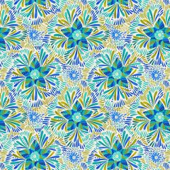 Bahia Axé Blue and Green Floral on Cream A810.1 | Lewis and Irene | Quilting Cotton