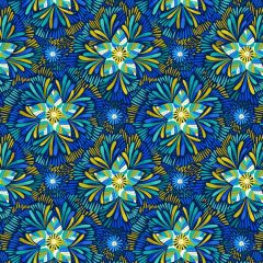 Bahia Axé Blue and Green Floral on Dark Blue A810.3 | Lewis and Irene | Quilting Cotton