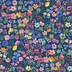 Flower Collection Flower Library Navy BG031 | Lewis & Irene | Quilting Fabric