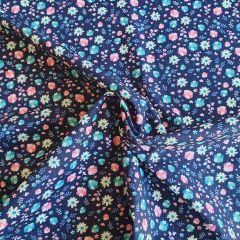 Cotton Poplin: Happy Flowers: Navy | Dressmaking Fabric