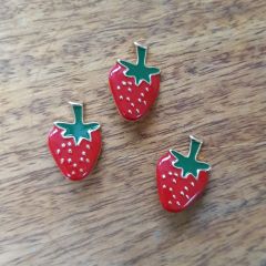 Enamel Strawberry Metal Shank Button: 24mm| Haberdashery