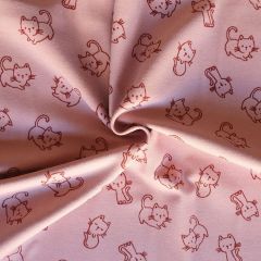 Brushed Cotton Flannel Cute Cats Old Rose | Dressmaking Fabric